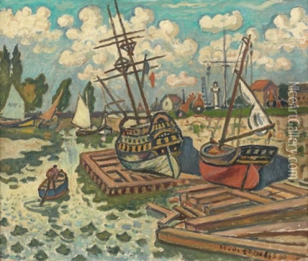 Au Port Oil Painting - Henri Lienard De Saint-Delis