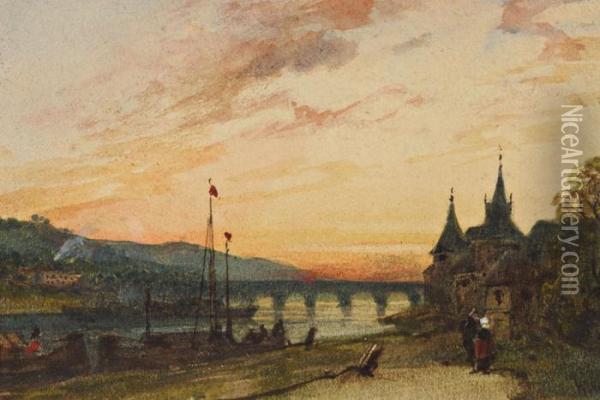 Paysage A La Riviere Et Au Chateau Oil Painting - William Wyld
