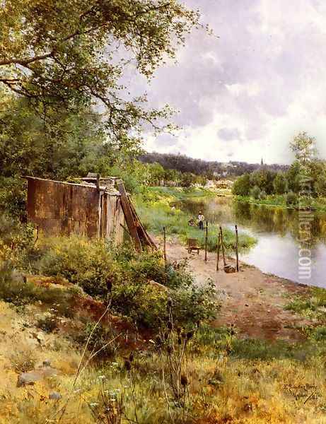 On The River Bank Oil Painting - Emilio Sanchez-Perrier