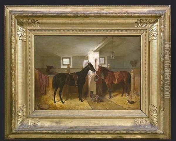 Stallinterieur Mit Gesattelten Pferden Oil Painting - Franz Adam