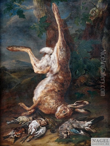 Jagdstilleben Mit Erlegtem Fuchs. Jagdstilleben Mit Erlegtem Hasen Oil Painting - Philipp Ferdinand de Hamilton
