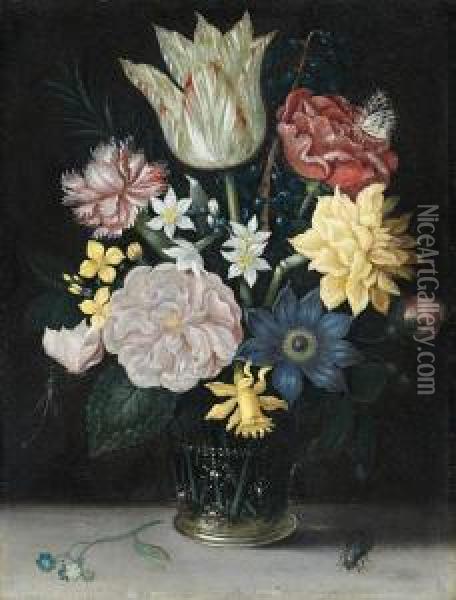 Blumenstrauss In Einerglasvase Oil Painting - Christoffel van den Berghe