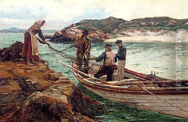 Landing The Catch Oil Painting - William Henry Bartlett