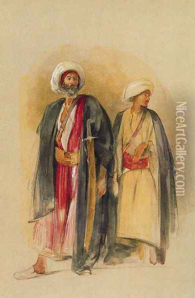 Shaykh Hussein of Gefel Tor and his Son Oil Painting - John Frederick Lewis