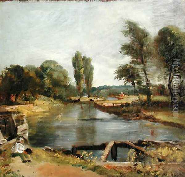 Flatford Lock, 1810-11 Oil Painting - John Constable