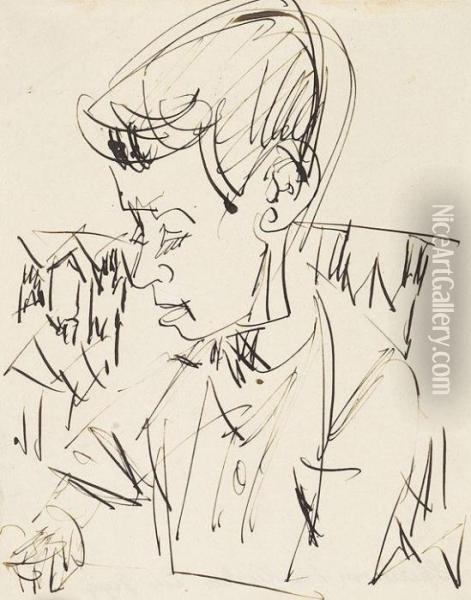 Portratskizze Eines Jungen Mannes Oil Painting - Ernst Ludwig Kirchner