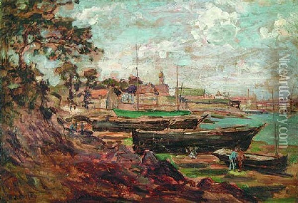 Harbor At Concarneau Oil Painting - Aloysius C. O'Kelly