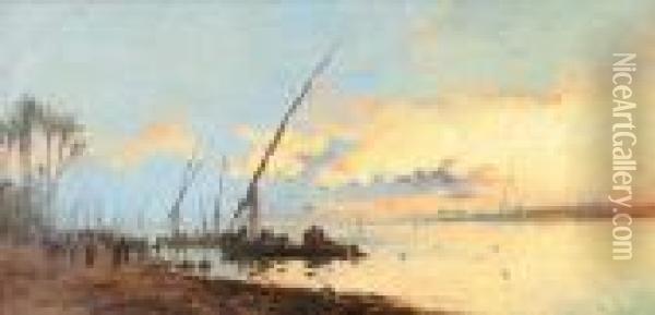 Sunset In The Nile Oil Painting - Spyridon Scarvelli