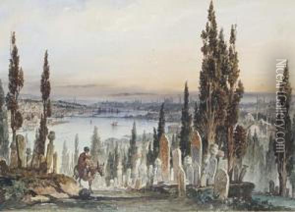 The Cemetery At Eyup, Istanbul Oil Painting - Amadeo Preziosi