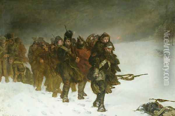 On the March from Moscow, 1873 Oil Painting - Laslett John Pott