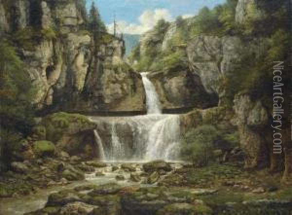 La Cascade De La Billaude, Franche Comte Oil Painting - Cherubino Pata