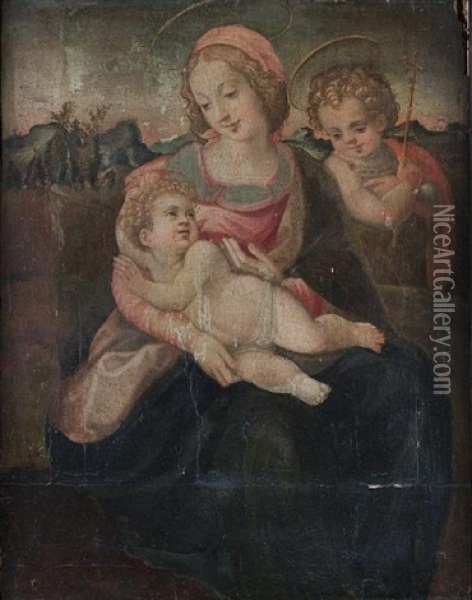 The Madonna And Child With The Infant Saint John The Baptist Before An Open Landscape Oil Painting - Francesco del Brina