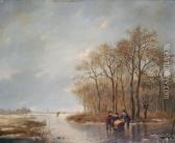 Dutch Winter Scene Oil Painting - Andreas Schelfhout