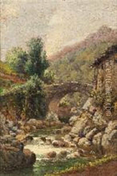 Pradleves, Ponte Delle Fucine Oil Painting - Edoardo Calderara