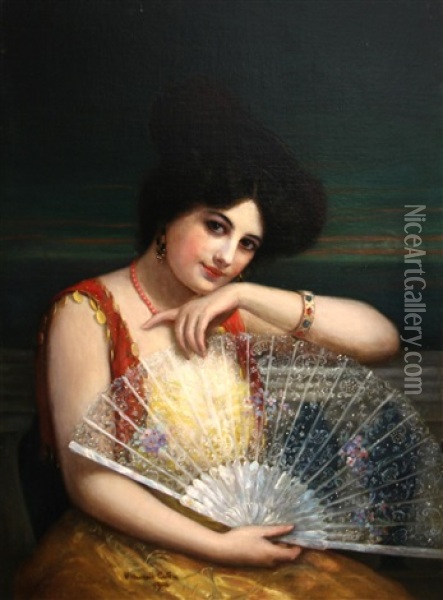 Lady With A Fan Oil Painting - William Haskell Coffin