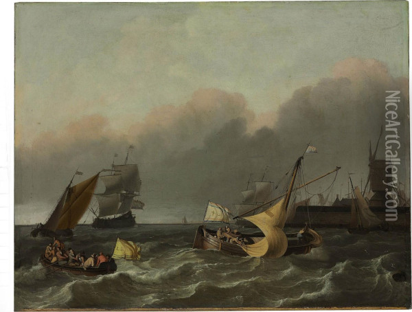 Ships On The Ij River Oil Painting - Ludolf Backhuysen