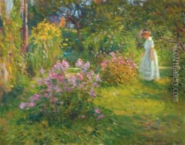 The Flower Garden, Wisconsin Oil Painting - Arvid Frederick Nyholm