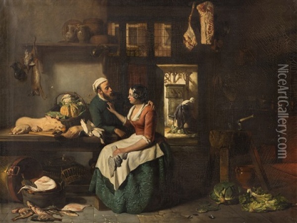 Kitchen Interior Oil Painting - Hubertus van Hove