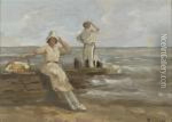 A Windy Day On The Beach Oil Painting - Bernard, Ben Viegers