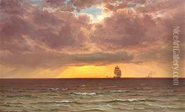 Optraekkende Tordenvejr Ved Solnedgang Oil Painting - Vilhelm Karl Ferdinand Arnesen