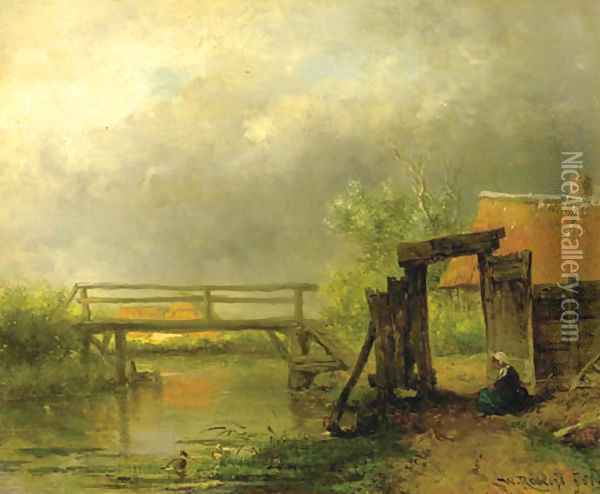 After the rain a footbridge across a ditch Oil Painting - Willem Roelofs