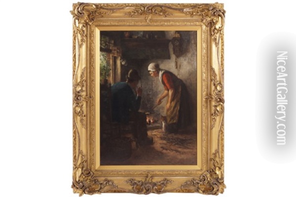 An Interior Scene By The Fire Oil Painting - Jacobus Franciscus Brugman