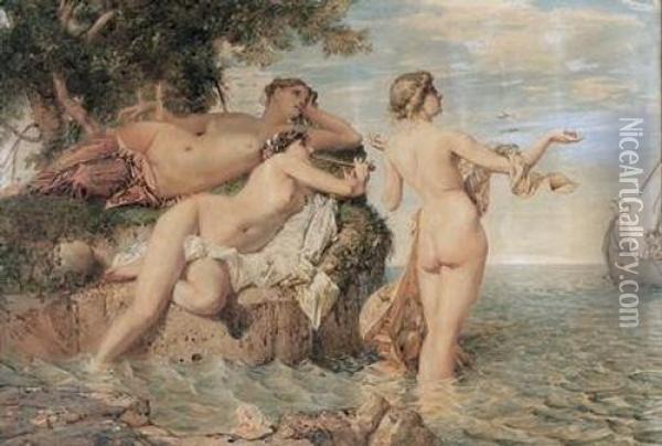 Les Sirenes Et Ulysse. Oil Painting - Barthelemy Menn
