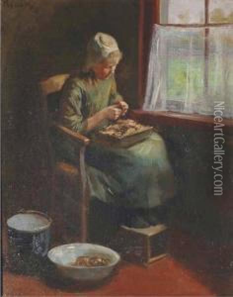 By The Window Oil Painting - Heinrich Martin Krabb