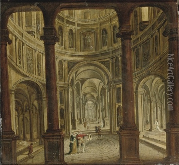 A Church Interior With Elegant Figures Oil Painting - Hendrik Van Steenwijk