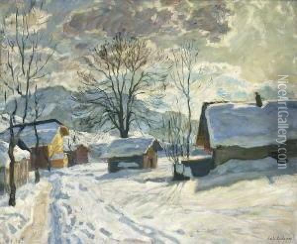 Wintertag Am Dorfrand. Oil Painting - Arnold Borisovic Lakowskij