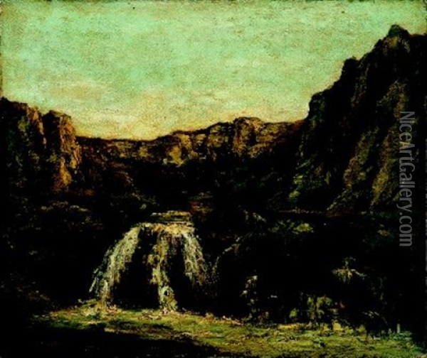 Schweizer Felslandschaft Mit Wasserfall (collab. W/ernest Brigot) Oil Painting - Gustave Courbet