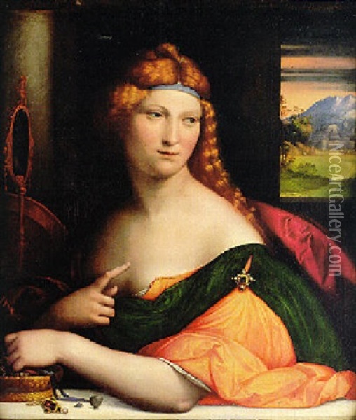 Portrait Of A Lady At Her Toilet Oil Painting - Benvenuto Tisi da Garofalo