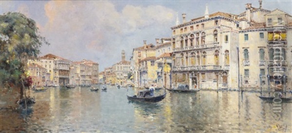 The Grand Canal In Front Of The Palazzo Balbi Oil Painting - Antonio Maria de Reyna Manescau