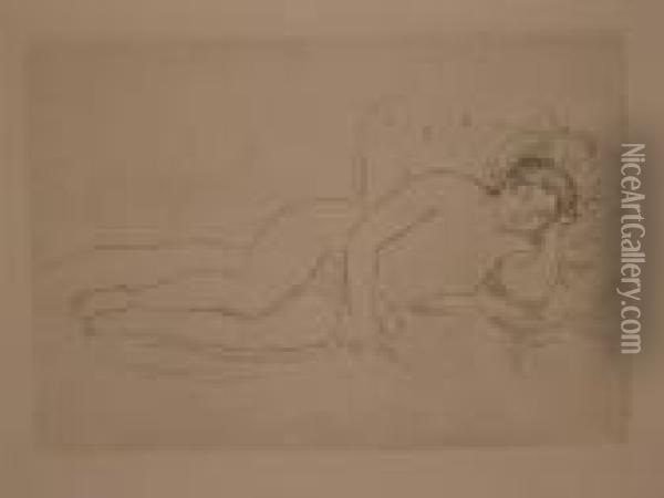 Femme Nue Couchee, Tournee A La Droite (2eme Planche) Oil Painting - Pierre Auguste Renoir