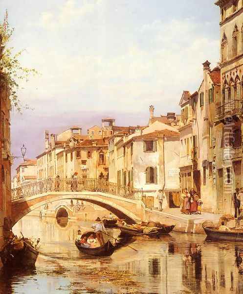 A Gondola On A Venetian Backwater Canal Oil Painting - Antonietta Brandeis