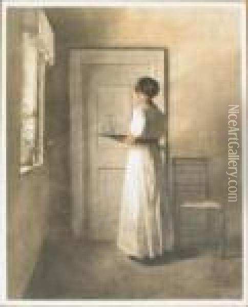 Girl With Tray Oil Painting - Peder Vilhelm Ilsted