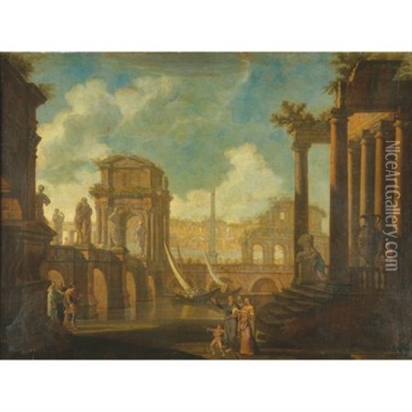 An Imaginary View Of Ancient Troy With Hector's Tomb Oil Painting - Giovanni Paolo Panini