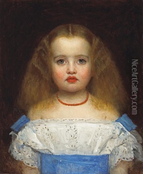 A Portrait Of A Young Girl With A Coralnecklace Oil Painting - Lieven De Winne