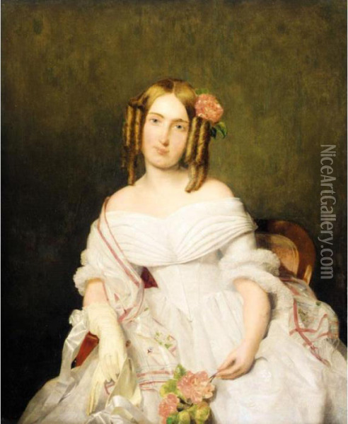 Die Tochter Des Freiherrn Von Gocsy (portrait Of Baron Von Gocsy's Daughter) Oil Painting - Ferdinand Georg Waldmuller