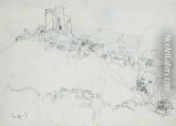 A Study Of Corfe Castle Oil Painting - Arthur Ernest Streeton