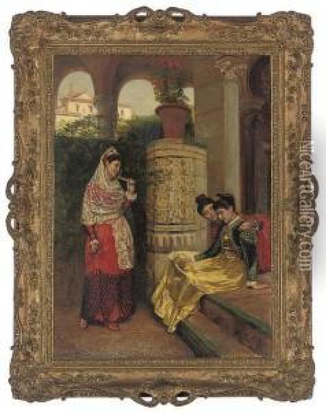 Spanish Girls In A Loggia Oil Painting - John Bagnold Burgess