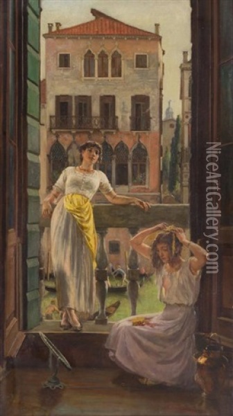On The Piazza Oil Painting - Edward John Poynter