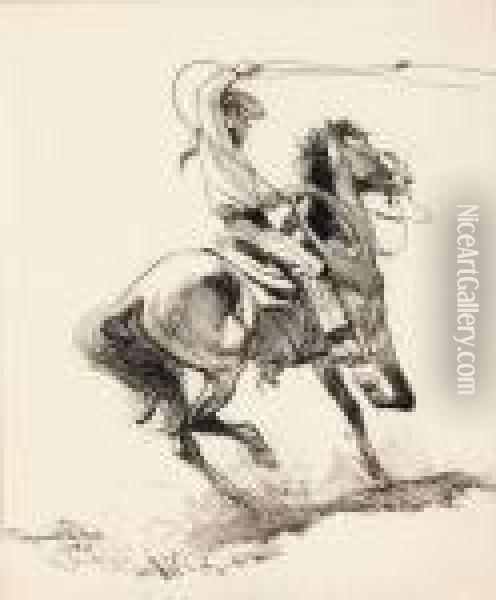 Title: Cowboy Roping Oil Painting - Maynard Dixon