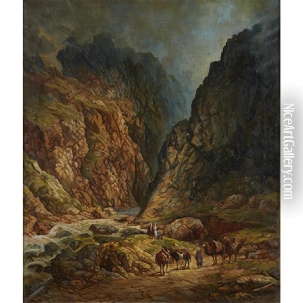 Travellers In A Mountain Pass Oil Painting - Il'ia Nikolaevich Zankovskii