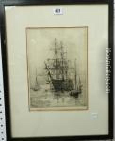 H.m.s. Victory Oil Painting - William Lionel Wyllie