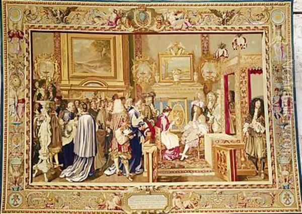 The Audience of Cardinal Chigi with Louis XIV 1638-1715 at Fontainebleau Oil Painting - Charles Le Brun
