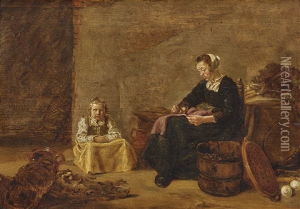 Maid And Child In The Pantry Oil Painting - Willem van Herp the Elder