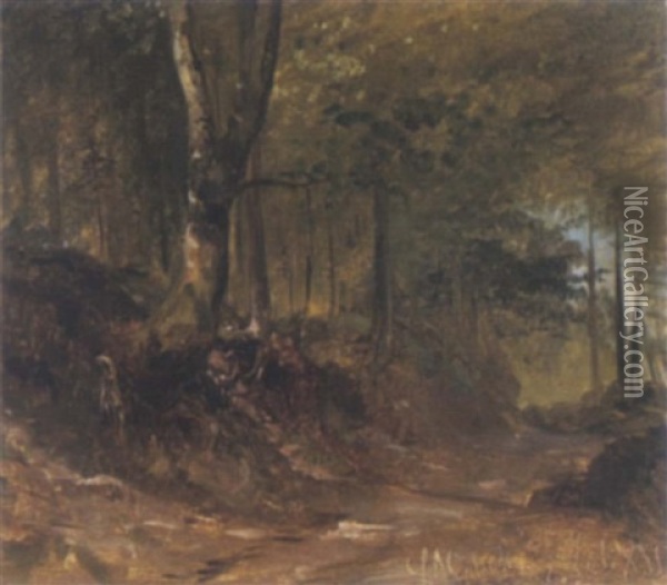 Ein Waldweg Oil Painting - Ludwig Georg Eduard Halauska