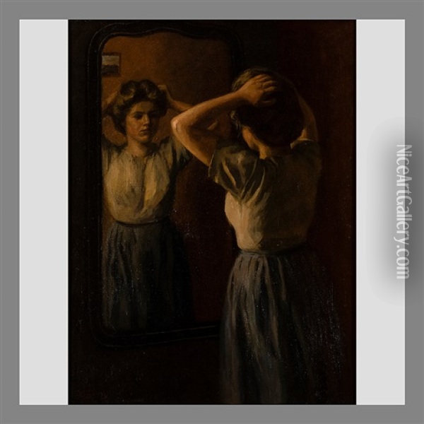 By The Mirror Oil Painting - Vaeinoe Streng