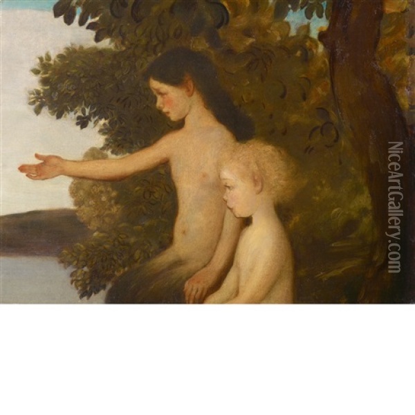Little Fauns On The Banks Of The Arethusa Oil Painting - Arthur B. Davies